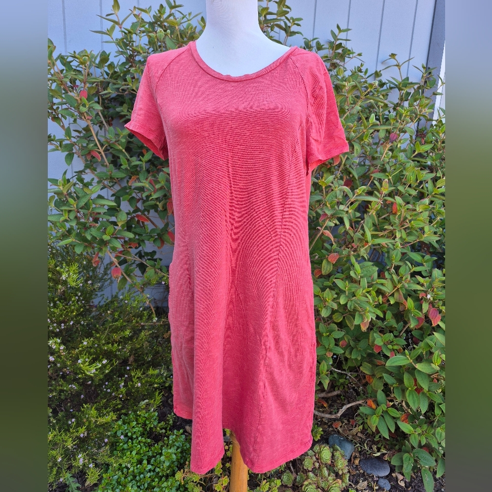 Toad & Co. Womens Windmere Short Sleeve Coral Tee Shirt Dress with Pockets